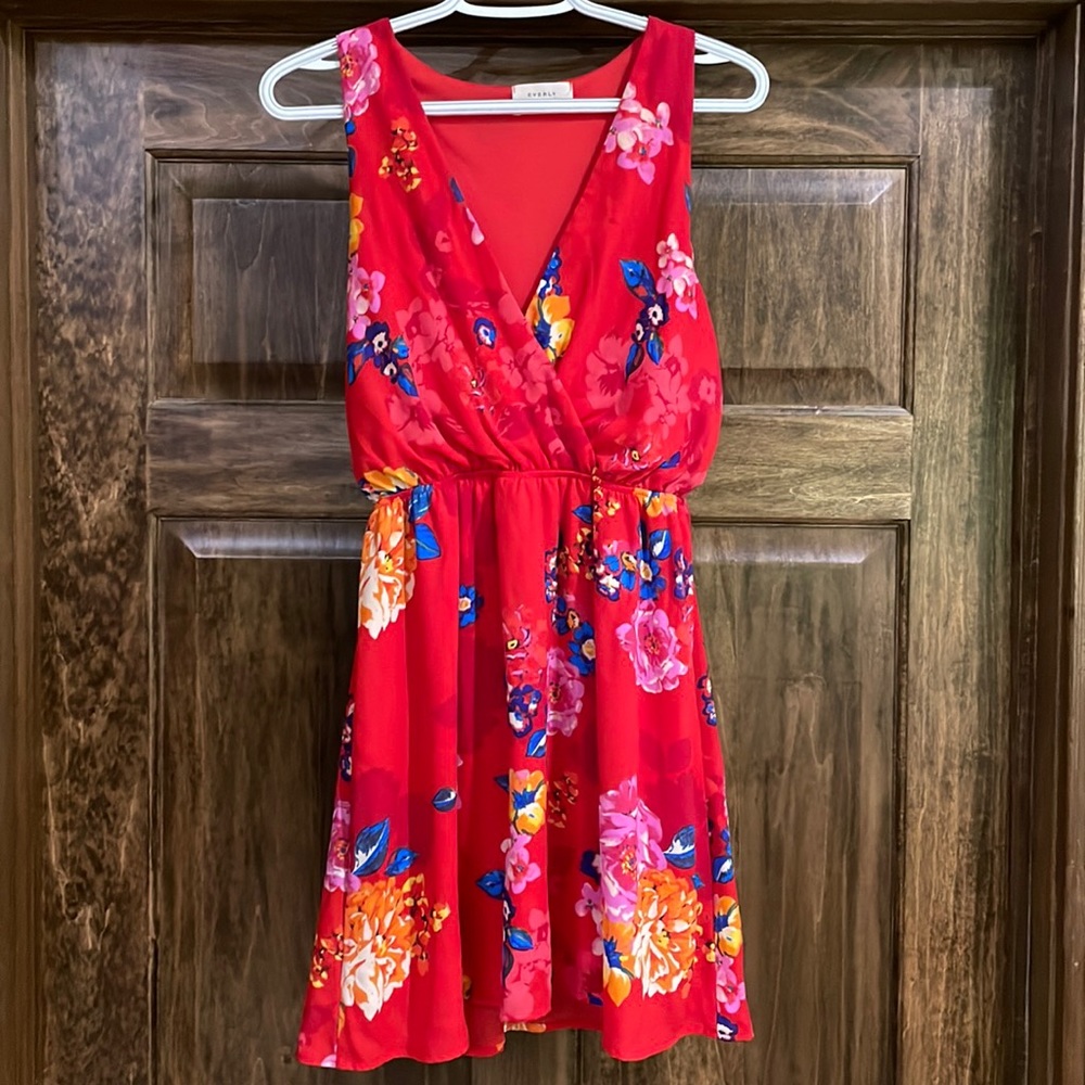 Everly size small, red and floral mini dress, never worn